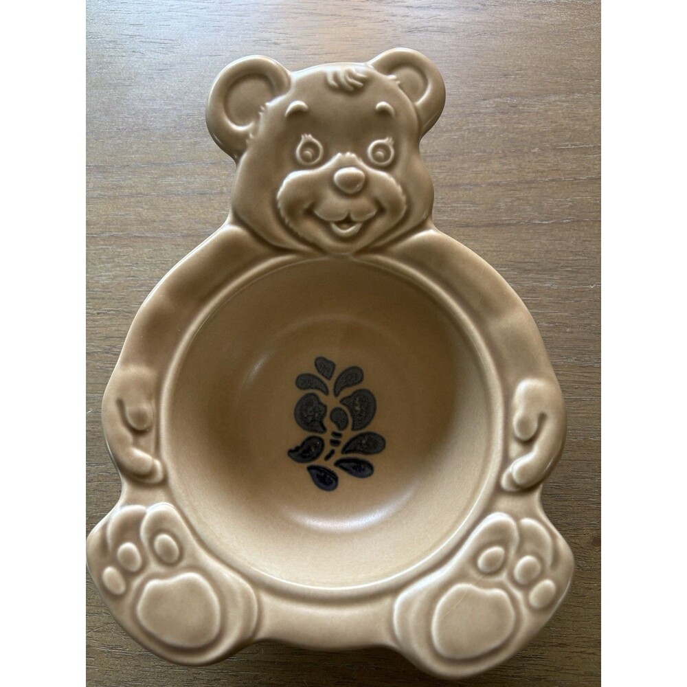 Pfaltzgraff Teddy Bear Bowl Vintage Folk Art Tan Blue Floral Cottagecore  USA